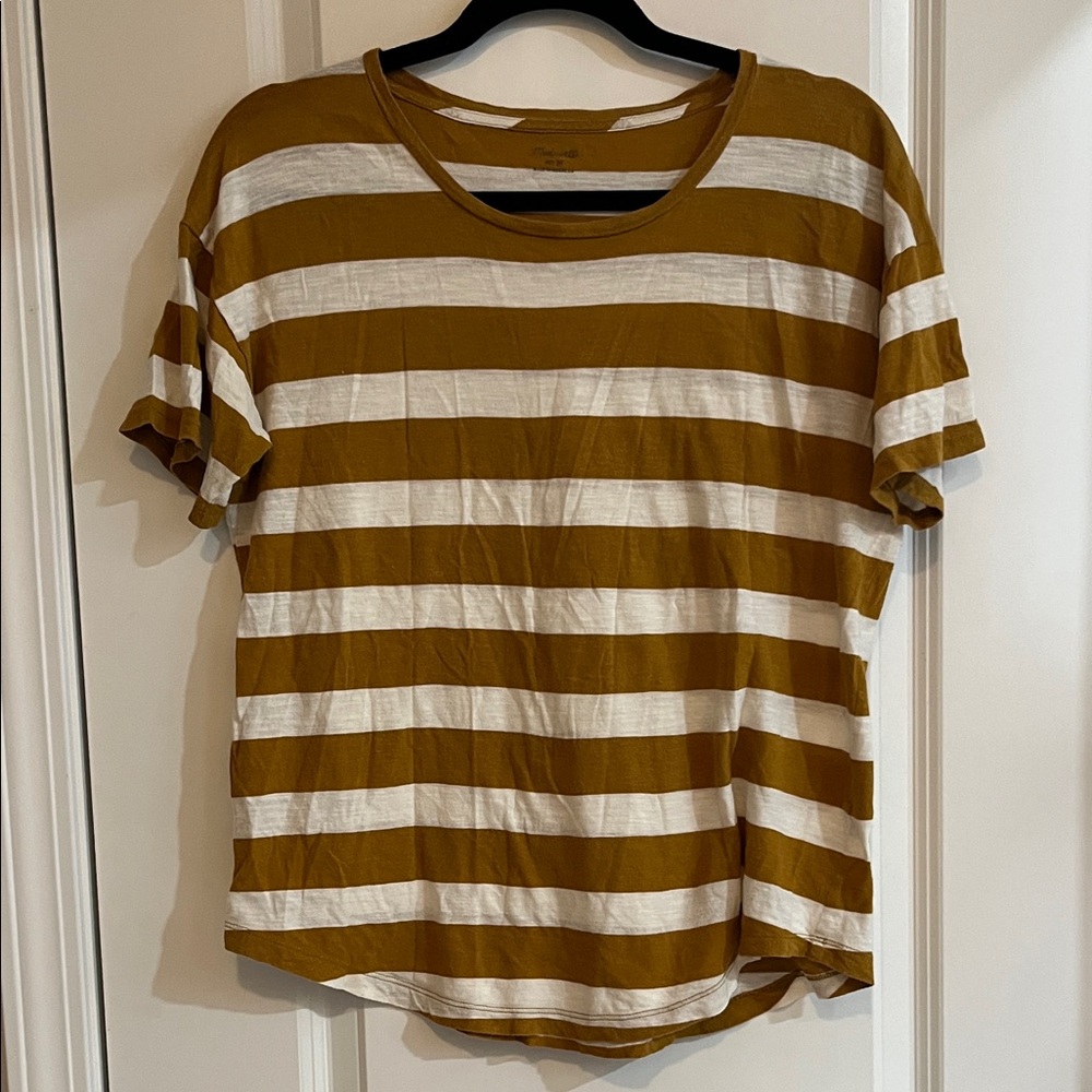 Madewell Striped Mustard and White Tee